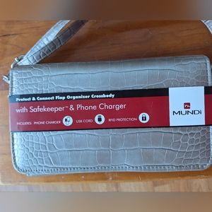 Silver/Grey Reptile Pattern Crossbody w/ Phone Charger